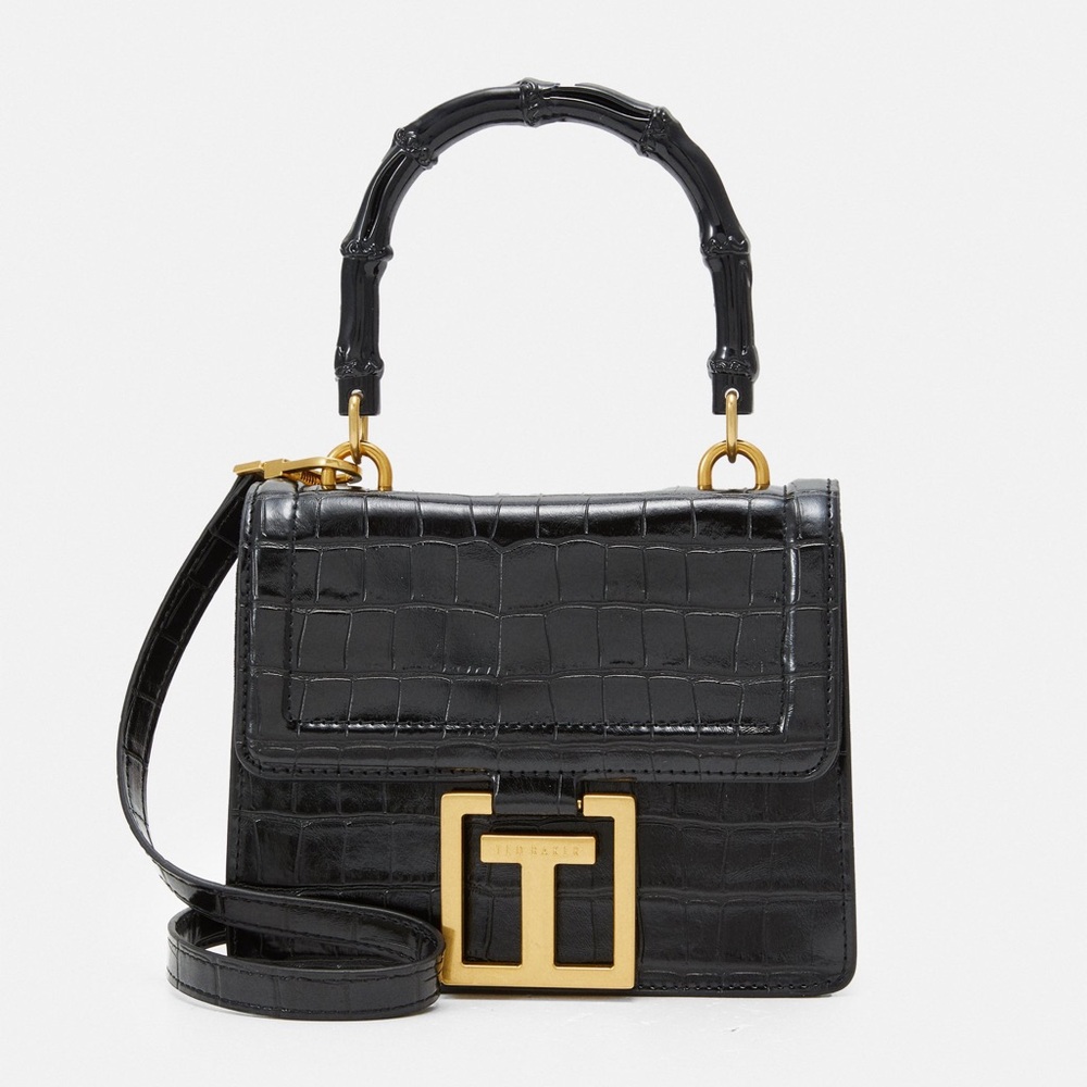 Ted Baker Aalicce croc-embossed faux-leather black shoulder mini bag NWT